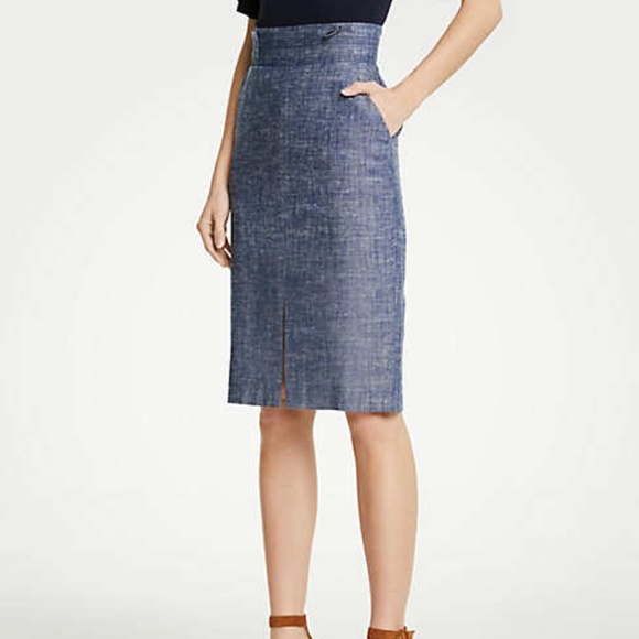 High-Waisted Ann Taylor Chambray Skirt - Picture 1 of 3
